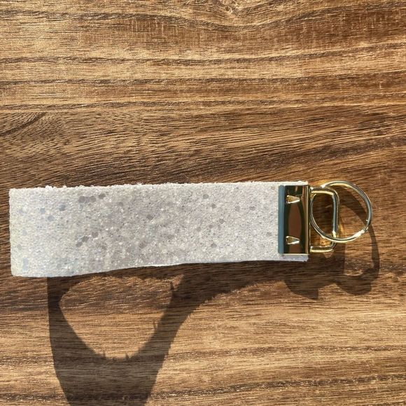 White Rhinestone Faux Leather Wristlet - Picture 1 of 2